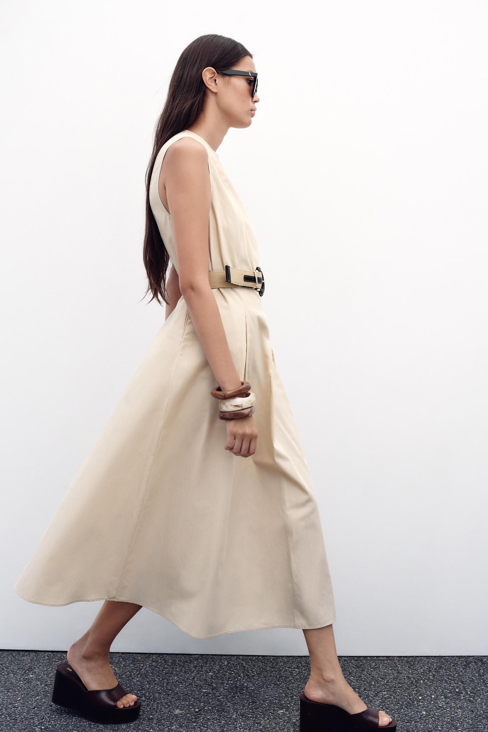 BELTED POPLIN MIDI DRESS Product Image