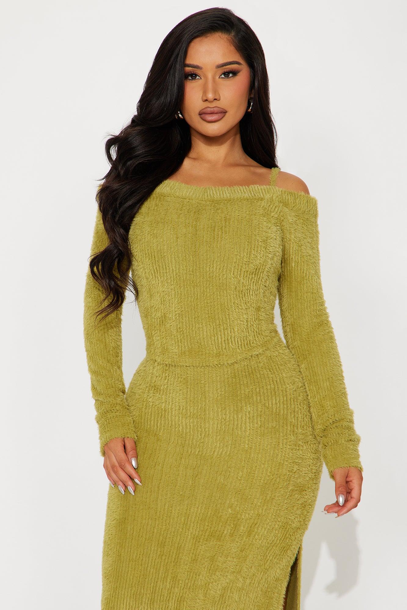 Fuzzy Feels Maxi Dress Set - Chartreuse Product Image