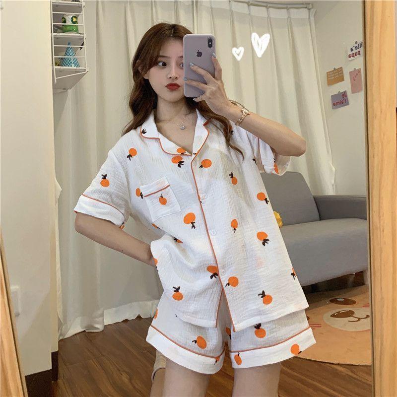 Pajama Set: Printed Short-Sleeve Top + Shorts Product Image