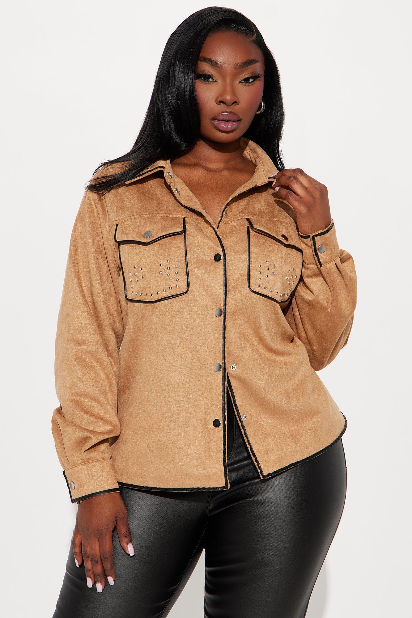 Wyld Studded Faux Suede Shirt - Camel/combo Product Image
