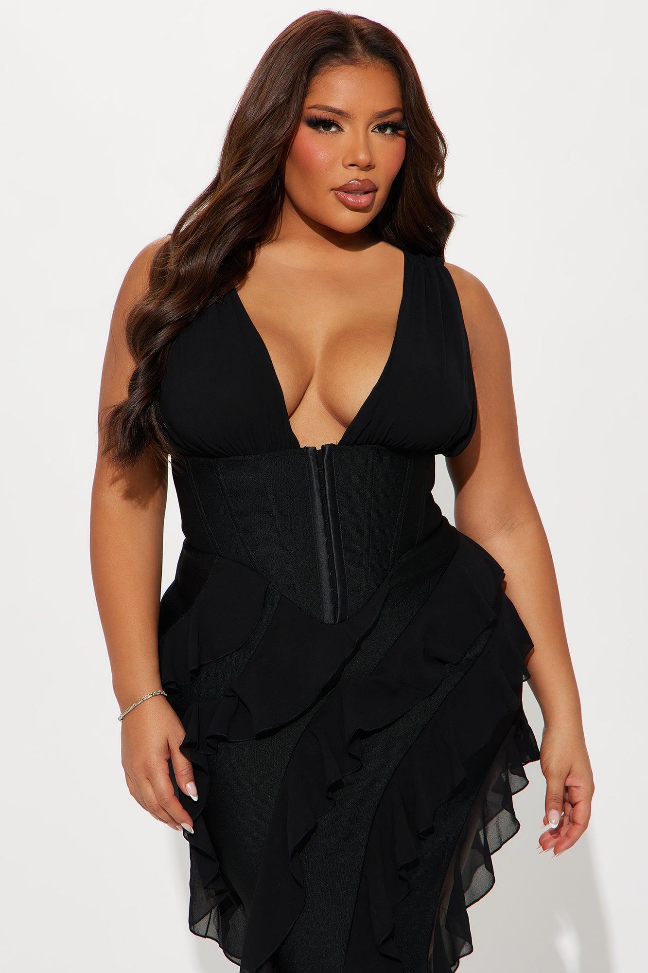 Jocelyn Bandage Ruffle Midi Dress - Black Product Image