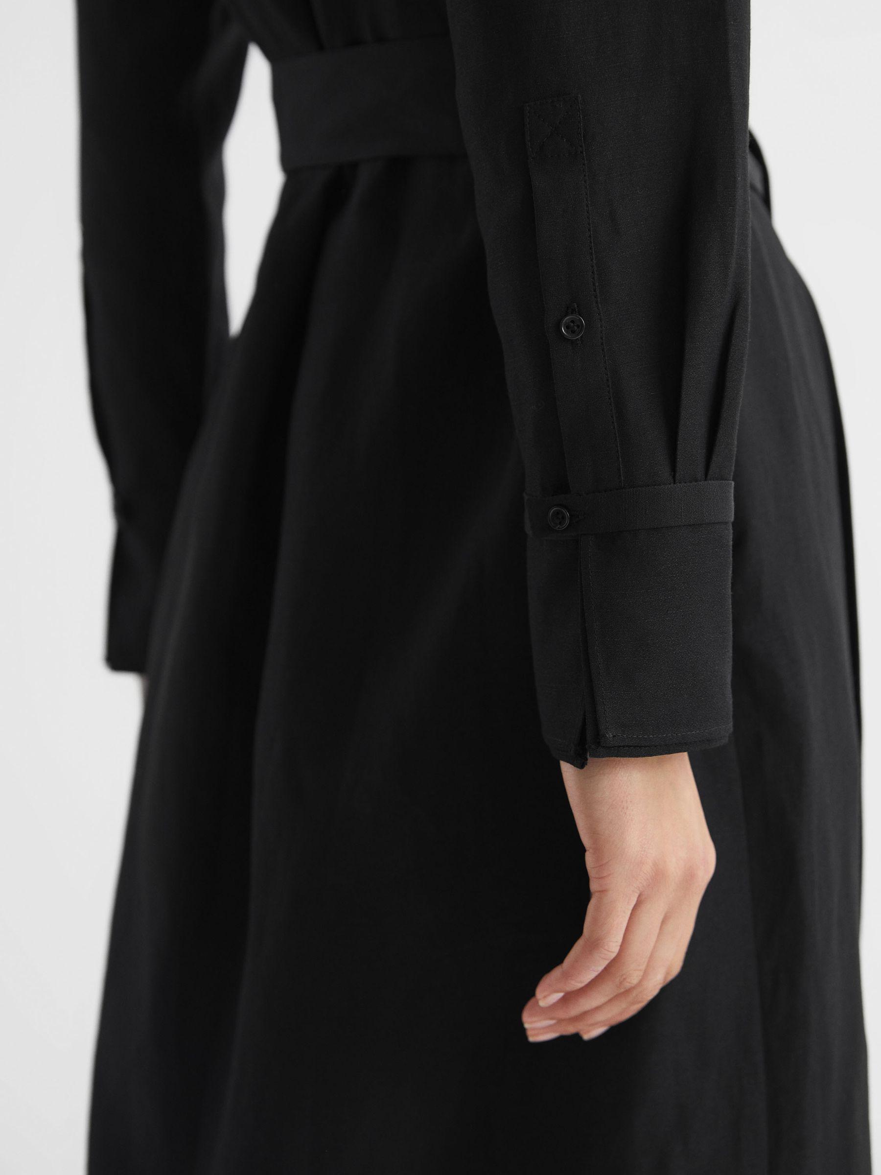 Premium Linen Blend Midi Dress in Black Product Image