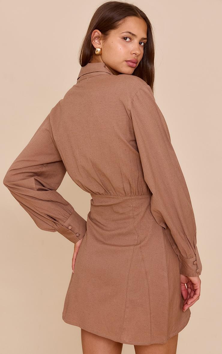  Mocha Plunge Shirt Dress Product Image