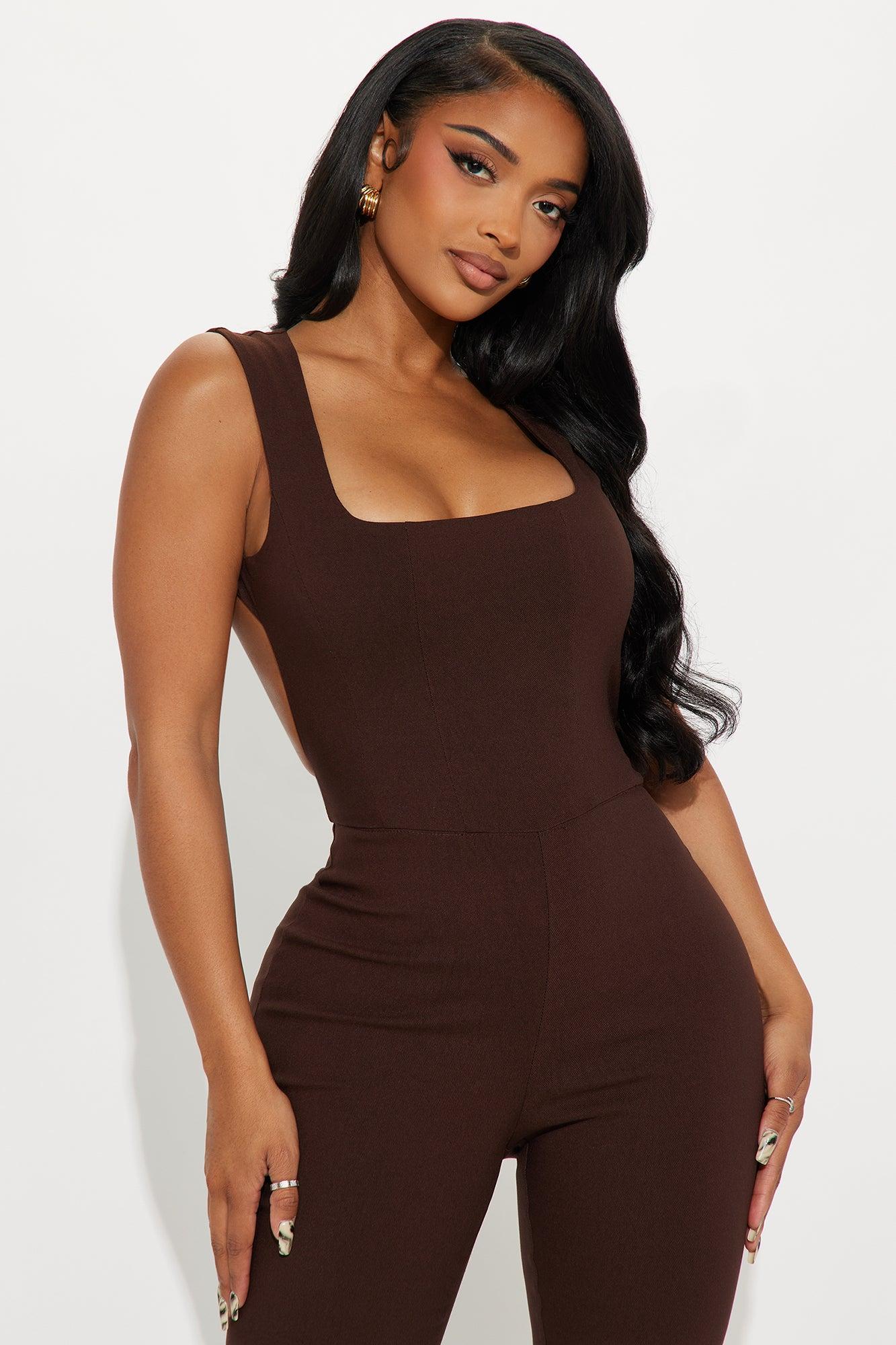 The Other Side Flare Leg Jumpsuit - Chocolate Female Product Image