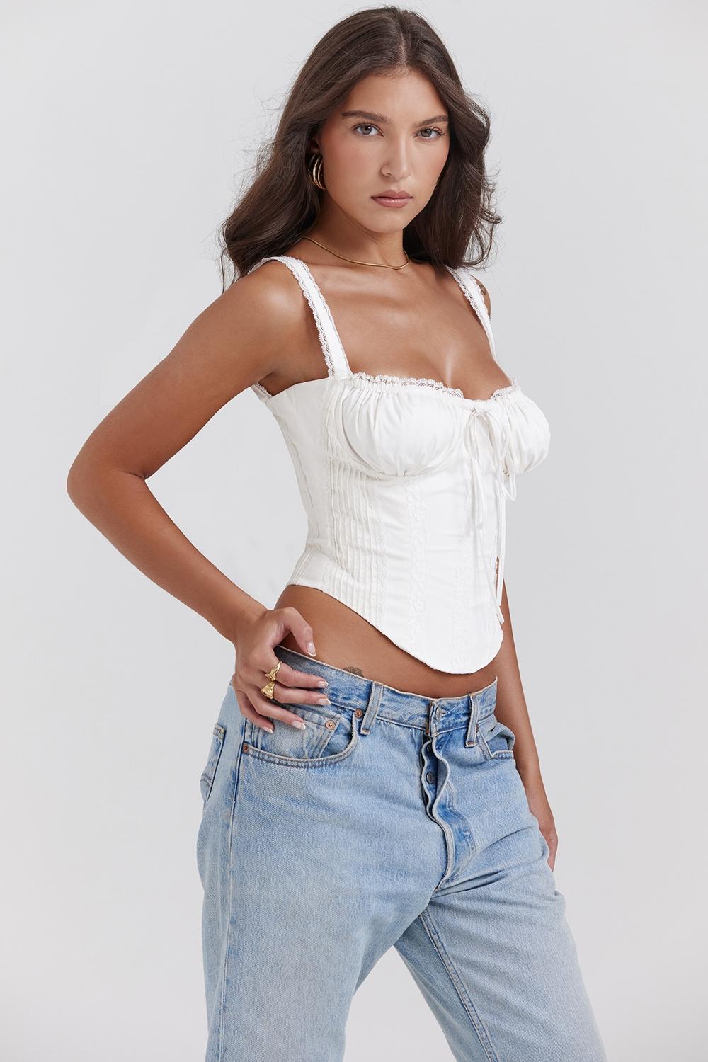 Gini  white lace back corset Product Image