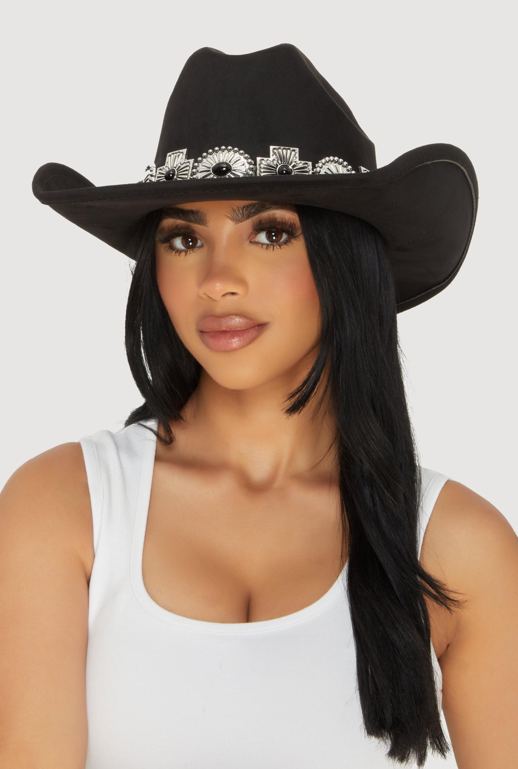 Chic Faux Suede Metallic Cross Cowboy Hat Female Product Image