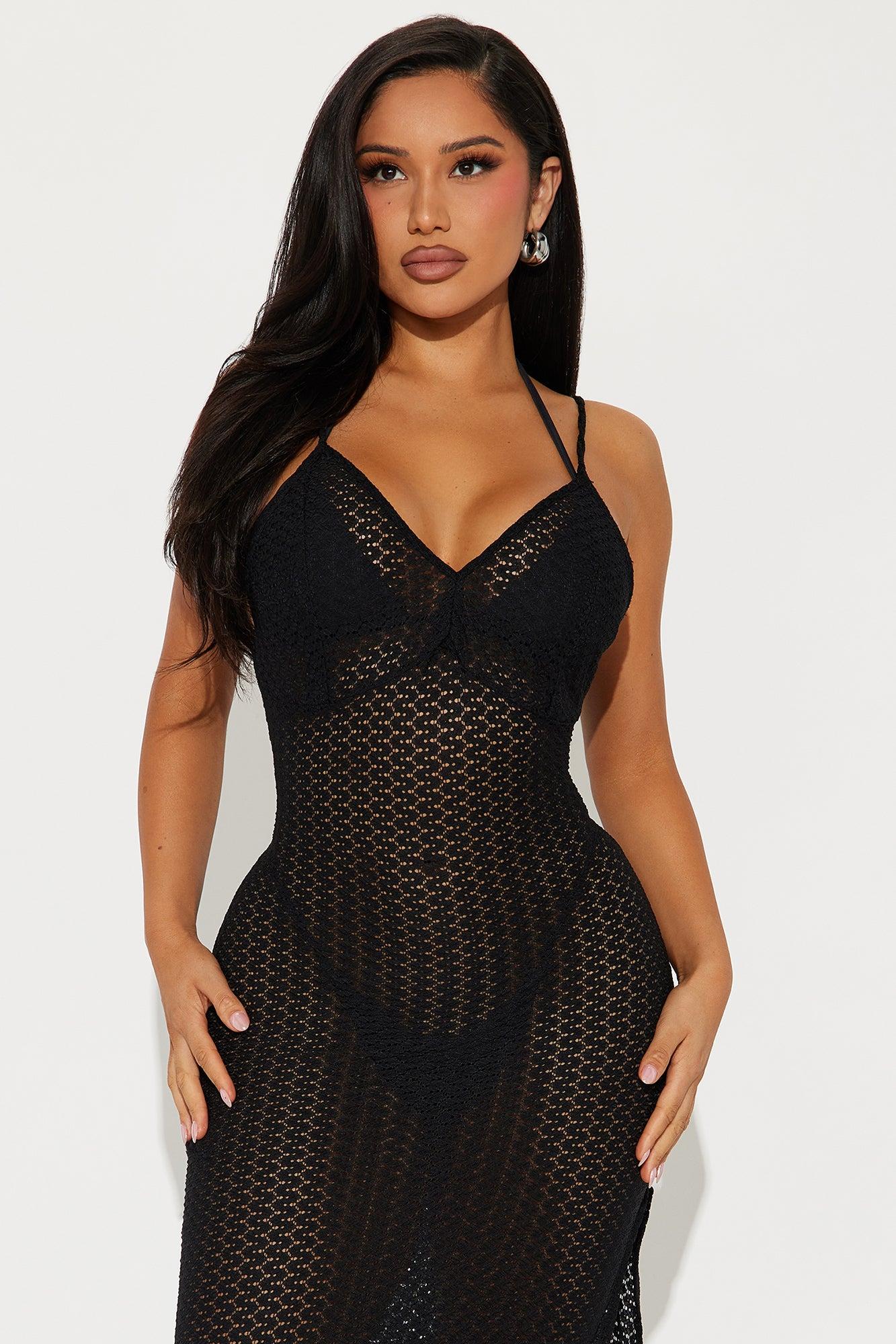 Carol Crochet Cover Up Dress - Black Product Image