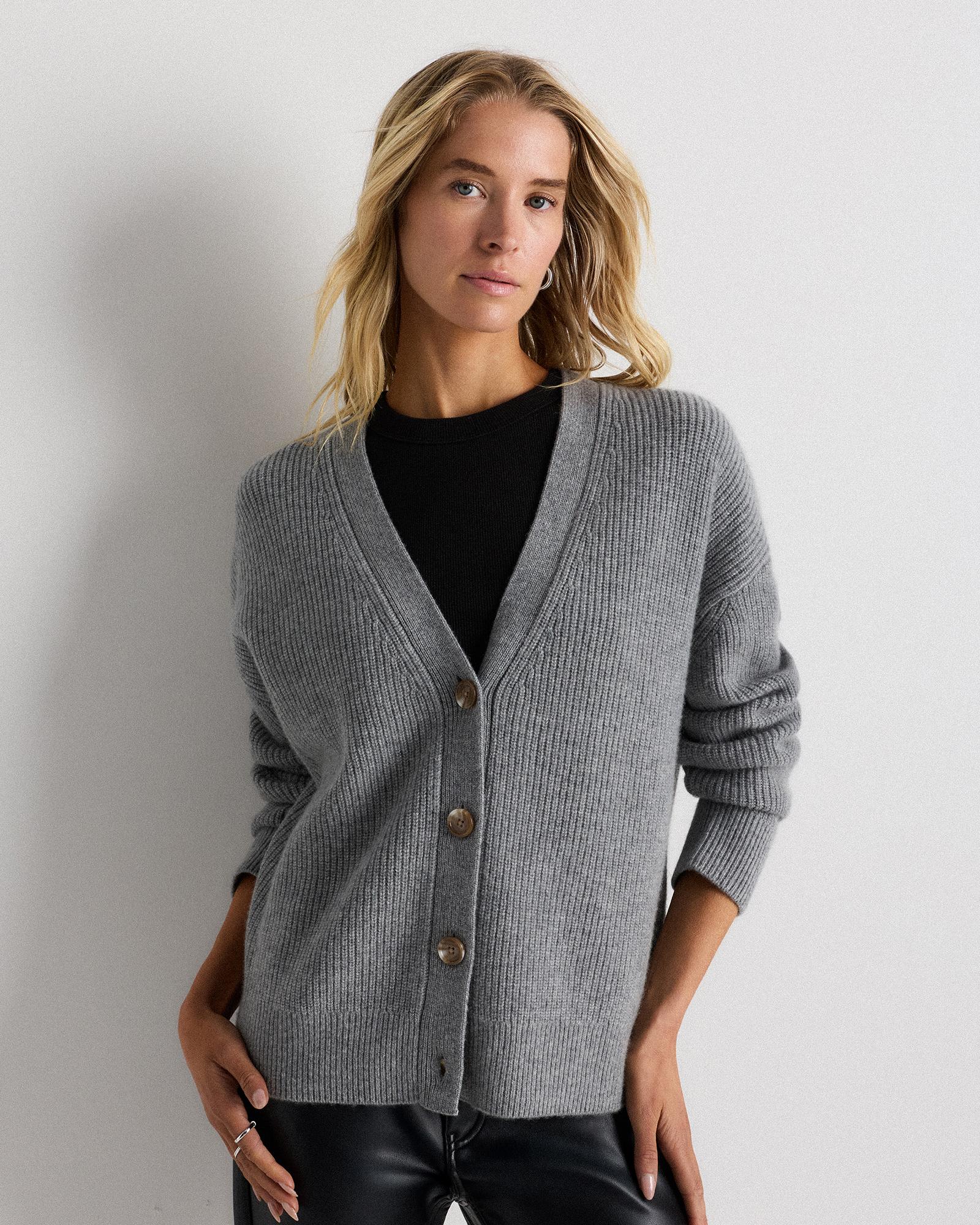 Quince | Women's Mongolian Cashmere Fisherman Boxy Cropped Cardigan Sweater Size XL Product Image