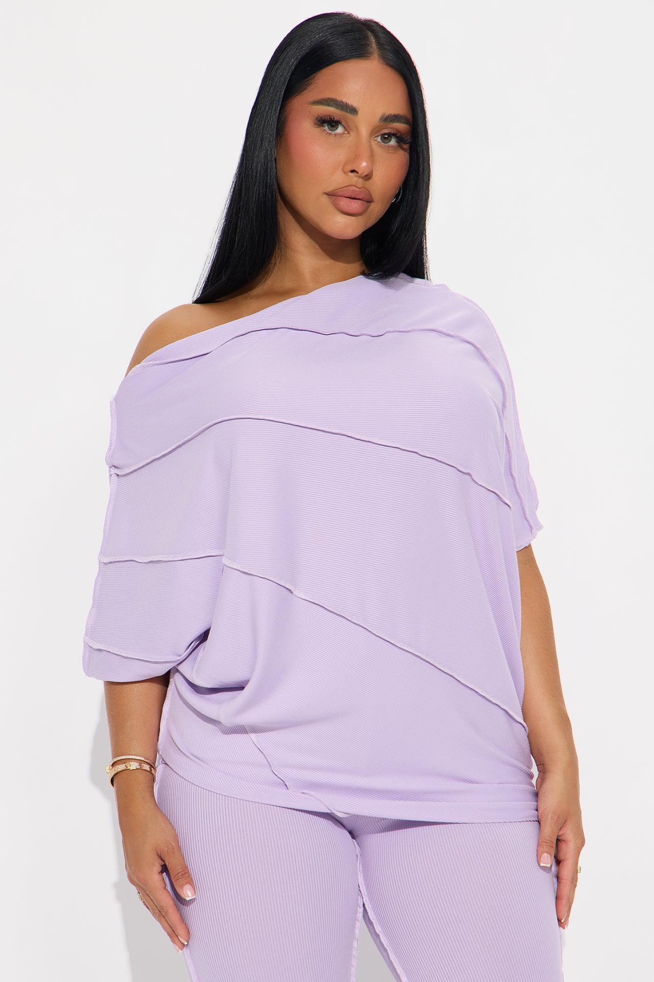 Becca Off Shoulder Ribbed Pant Set - Lavender Female Product Image