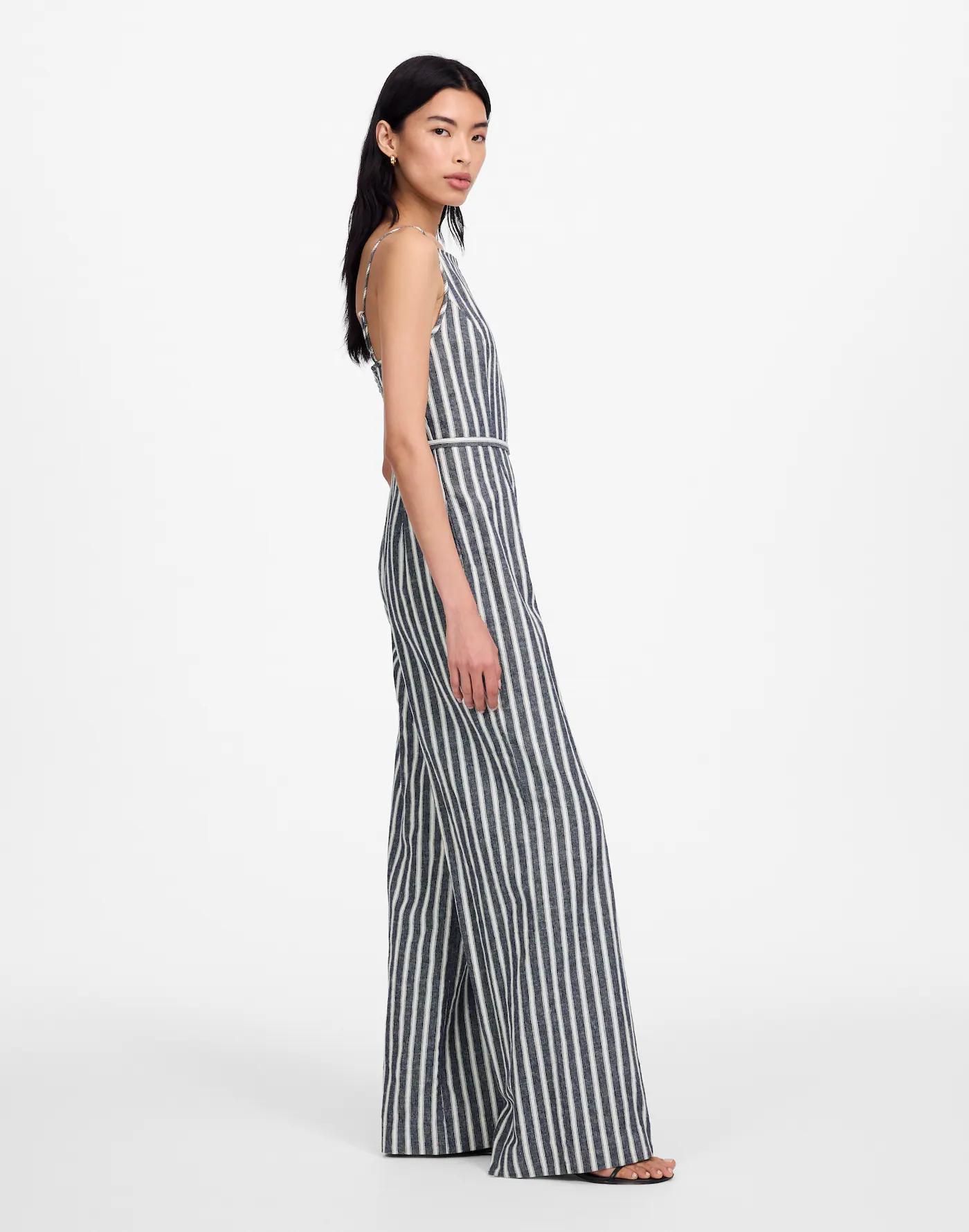 Pleated Wide-Leg Jumpsuit in Pinstripe Linen Product Image