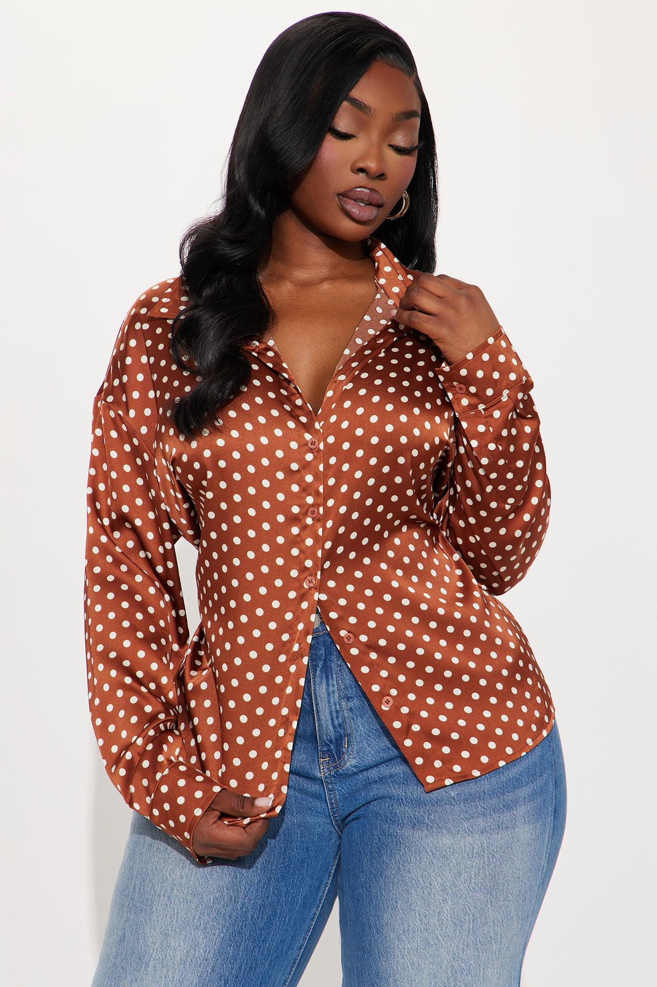 Polka Dot Babe Satin Shirt - Brown/combo Product Image