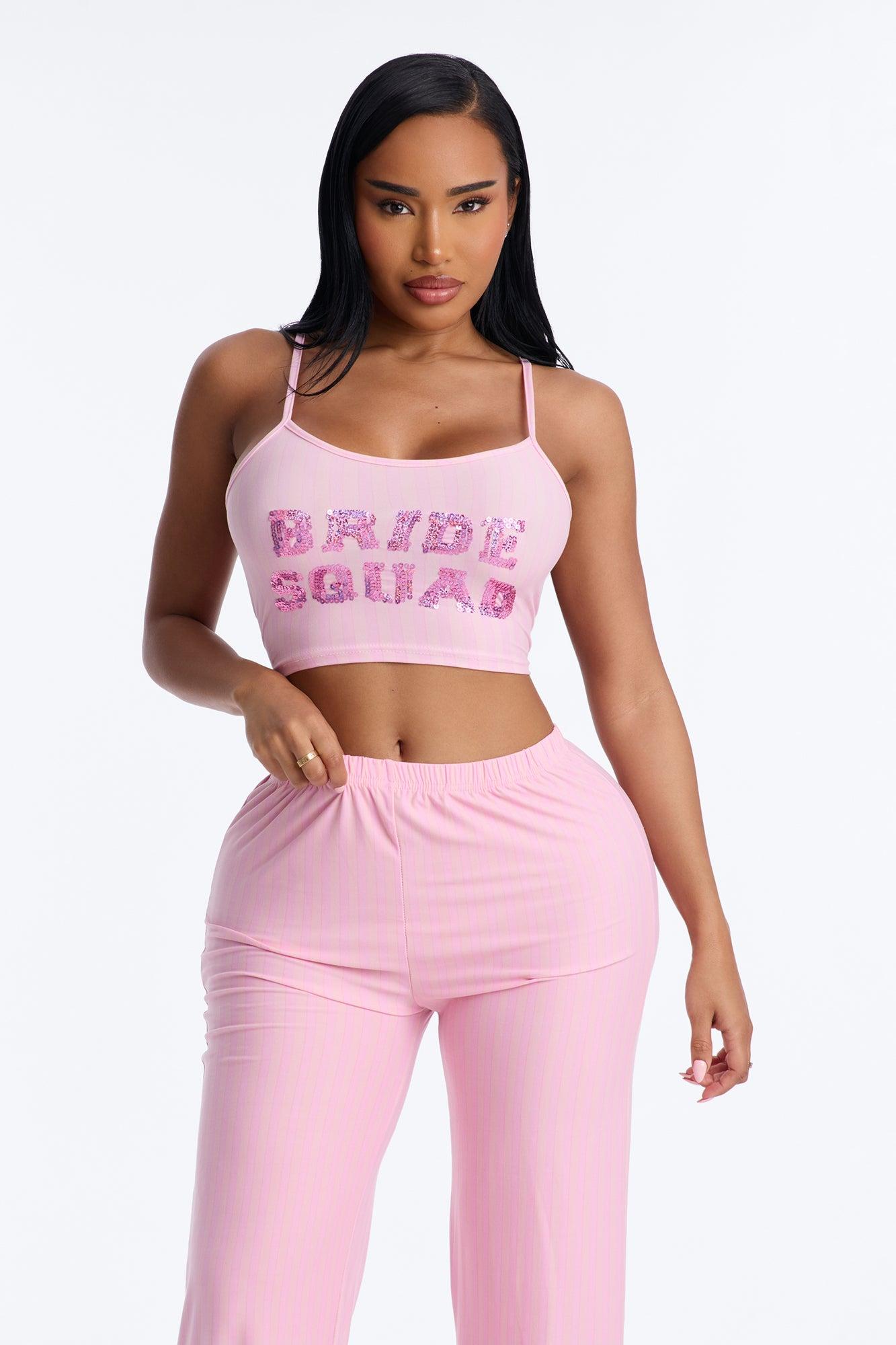 Sequin Bride Squad Cami PJ Pant Set - Pink Female Product Image