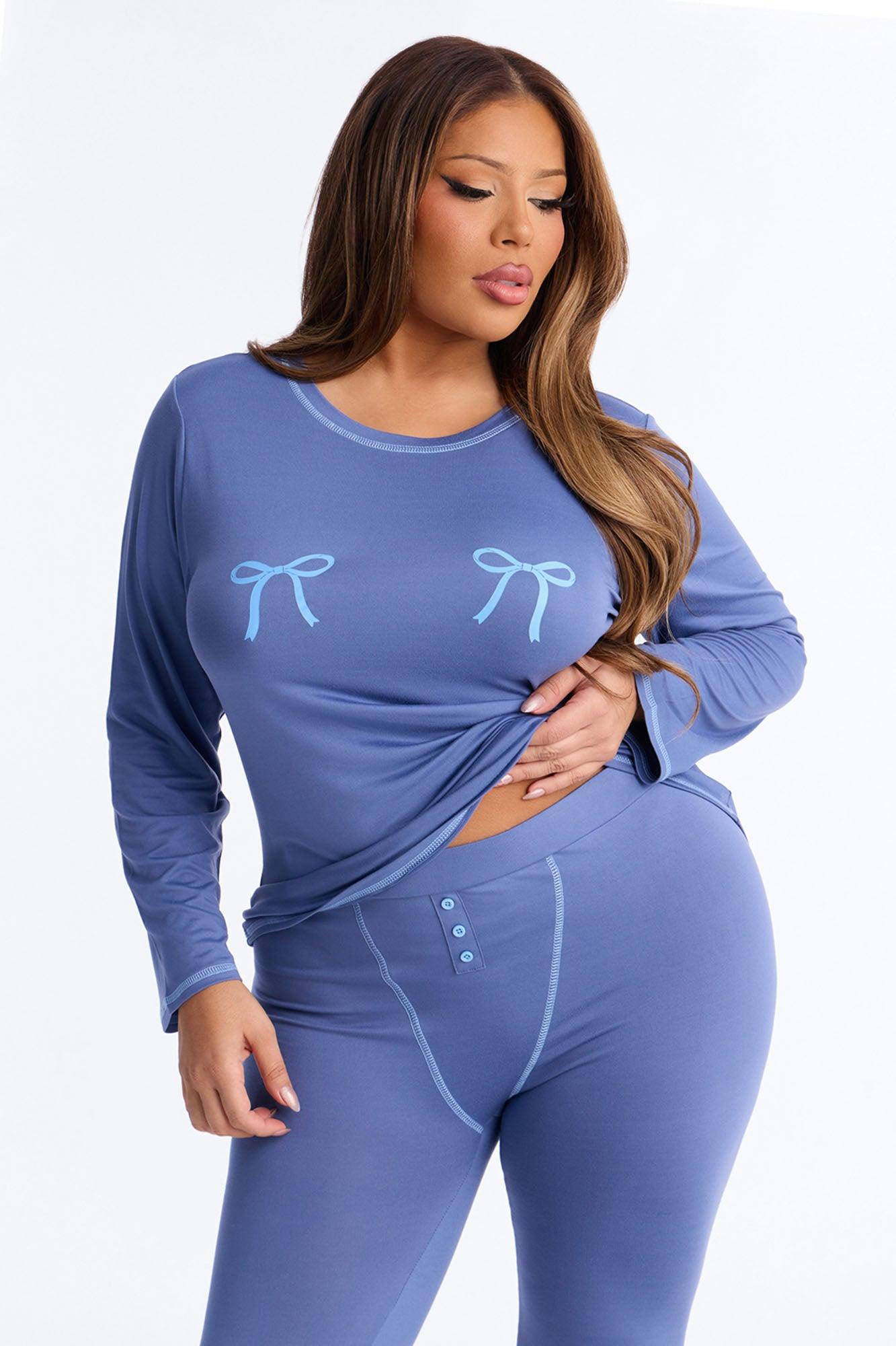 So Cute Bow PJ Boxer Pant Set - Slate Blue Female Product Image