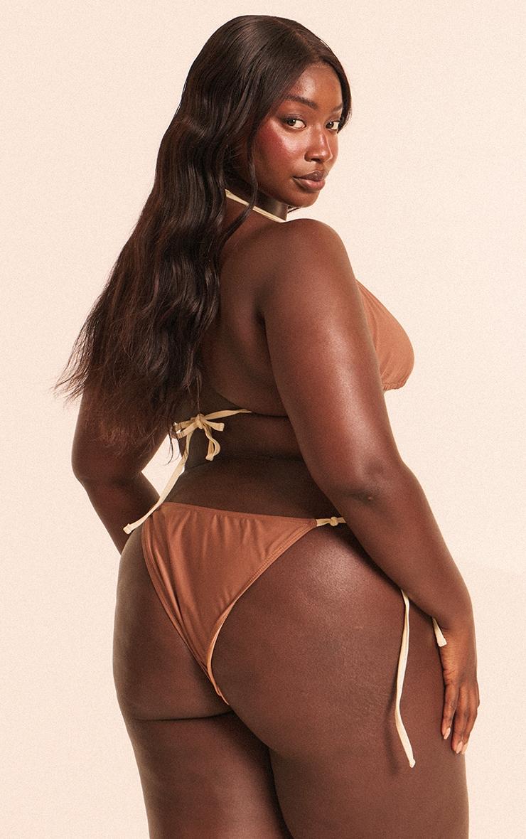 Plus Chocolate Contrast Binding Knot Triangle Bikini Top Product Image
