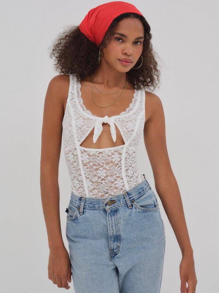 Sally Stretch Lace Teddy — White Product Image