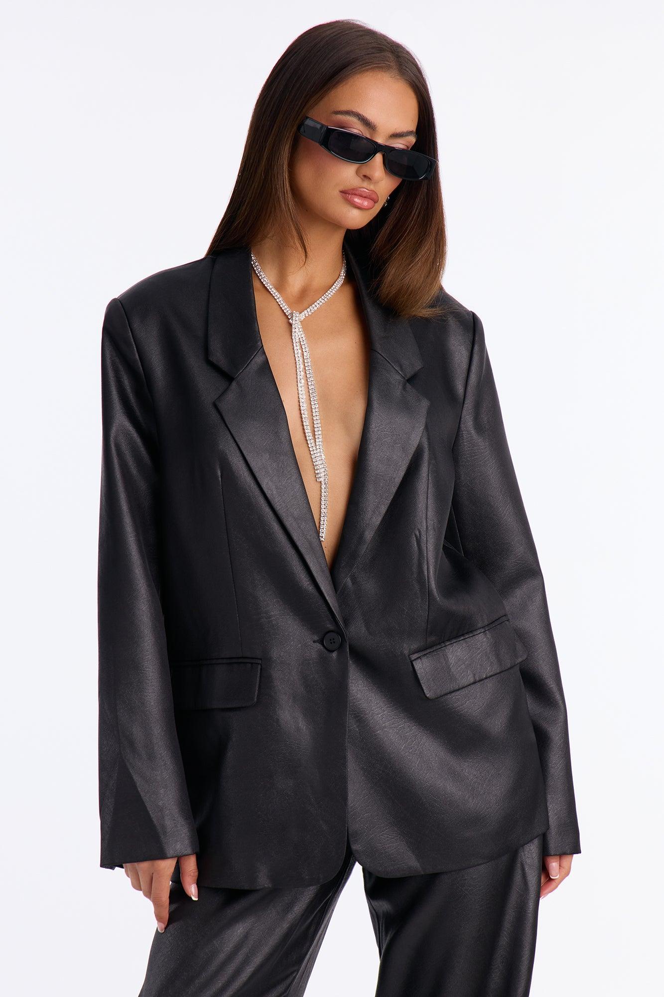 Anaya Bold Shoulder Straight Leg Pant Set - Black Female Product Image