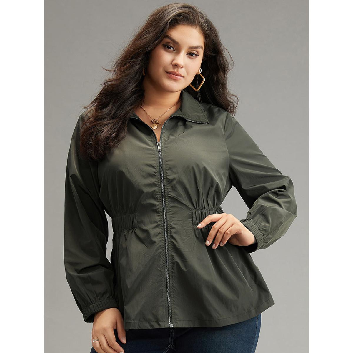 Plus Size Wind-Resistant Waistline Inside Zipper Fly Windbreaker Women DimGray Elastic cuffs Pocket Everyday Jackets BloomChic 18-20/2X Product Image