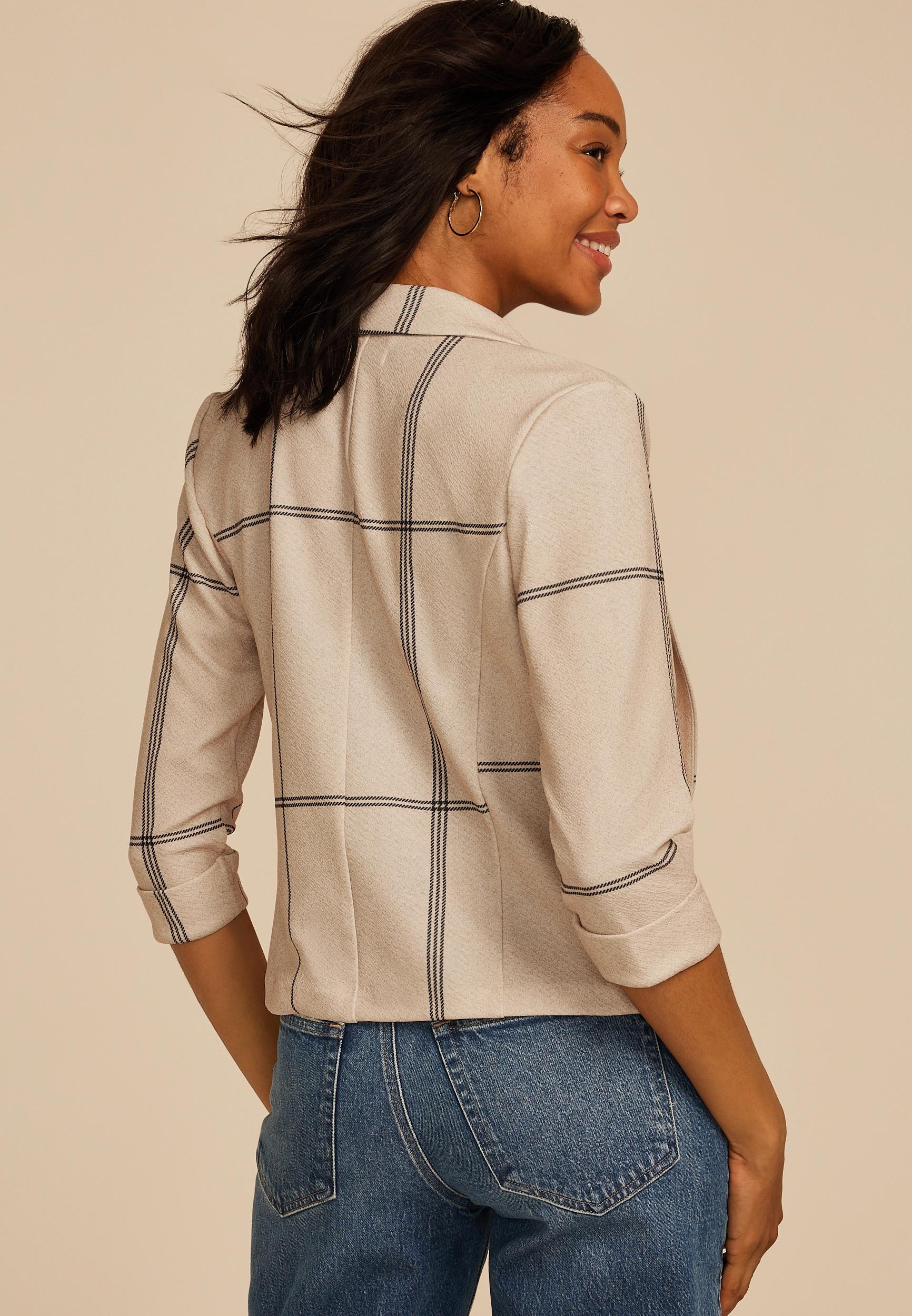 Windowpane Plaid Versa Open Front Cropped Blazer Product Image