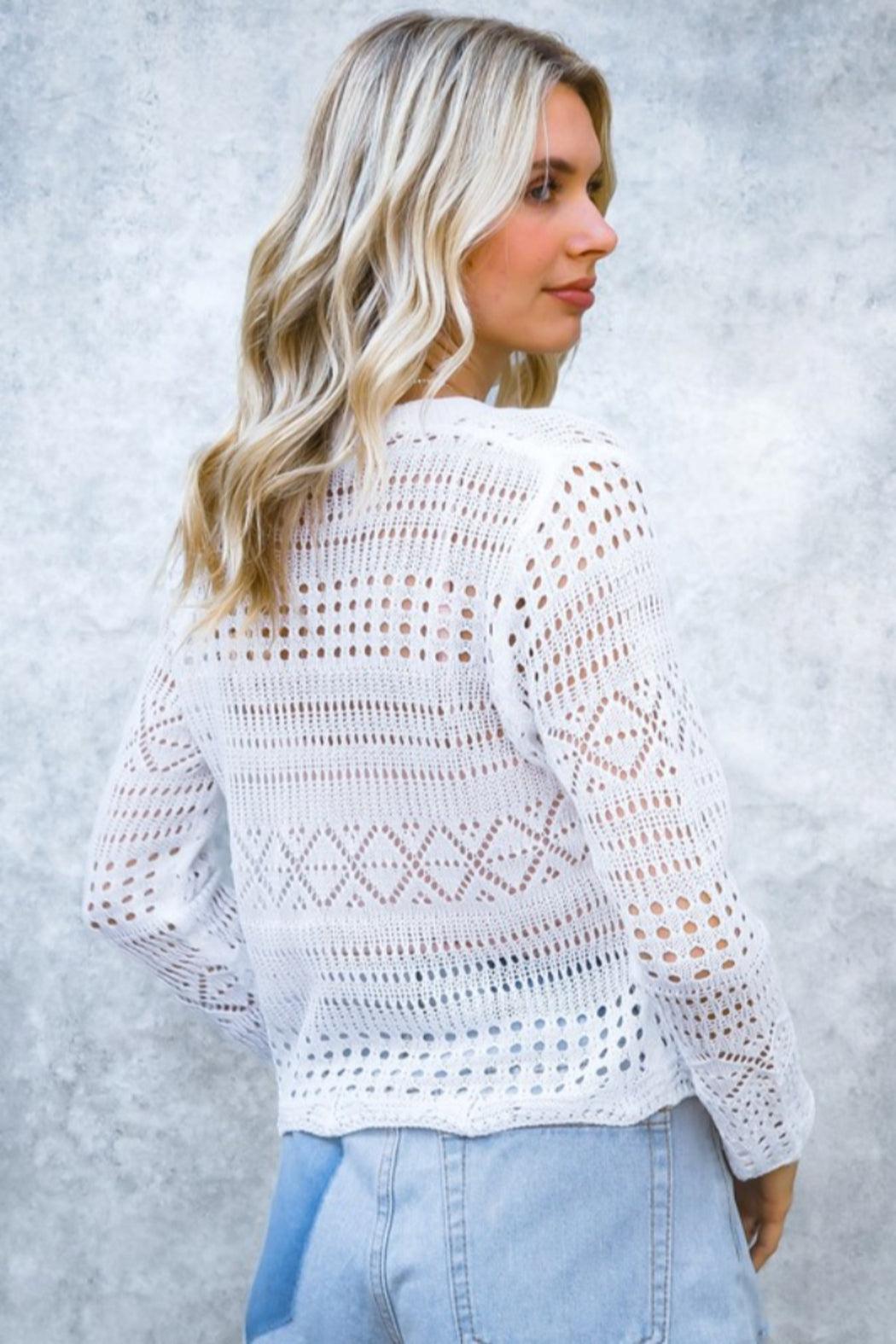Button Down Crochet Sweater Product Image