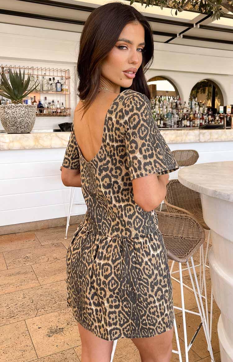 Amee Leopard Print Denim Mini Dress Product Image