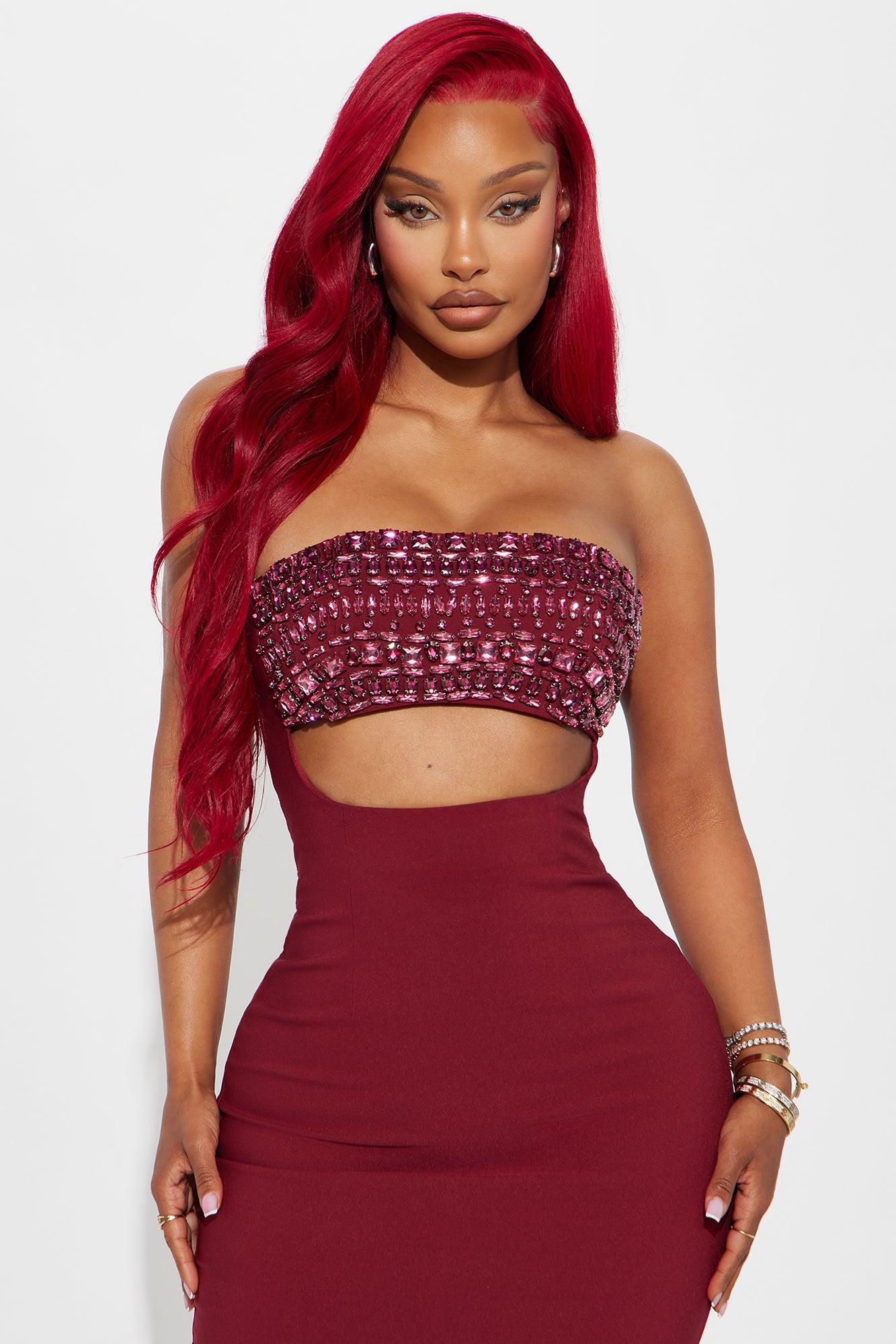 Piece of Love Rhinestone Midi Dress - Burgundy Product Image