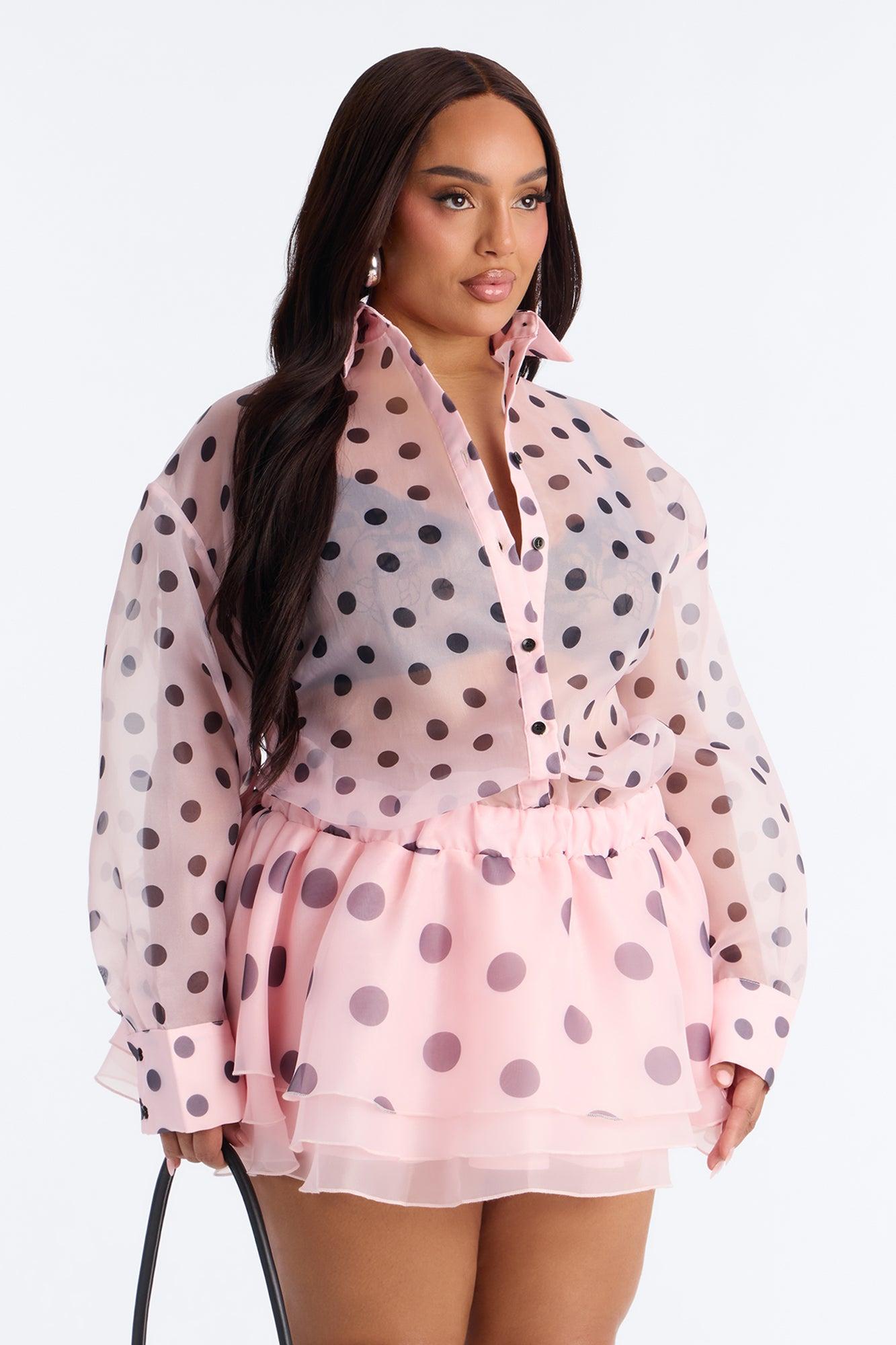 Pretty In Polka Dot Long Sleeve Mini Dress - Pink/combo Female Product Image
