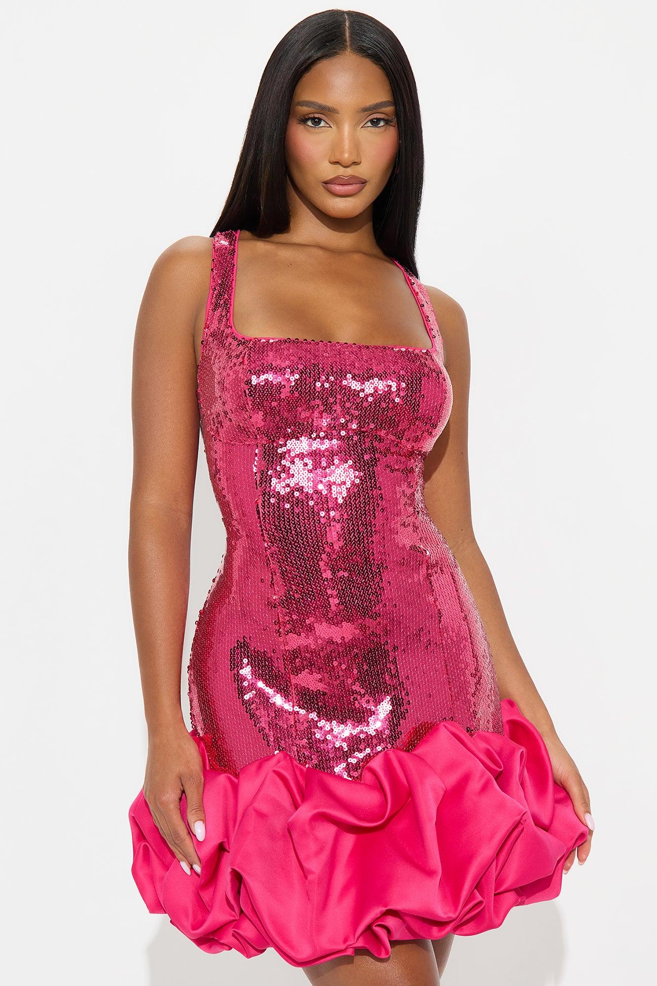 Sienna Sequin Satin Mini Dress - Hot Pink Female Product Image