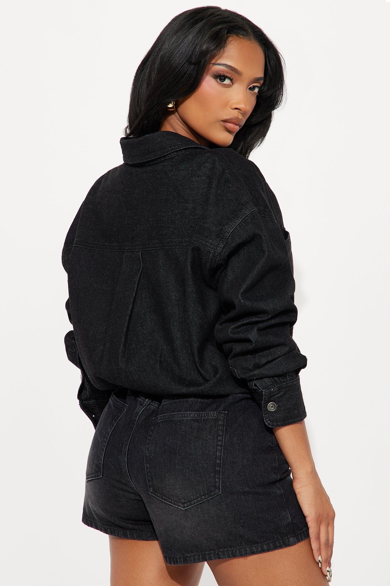 Farmer's Market Cutie Denim Romper - Black Product Image