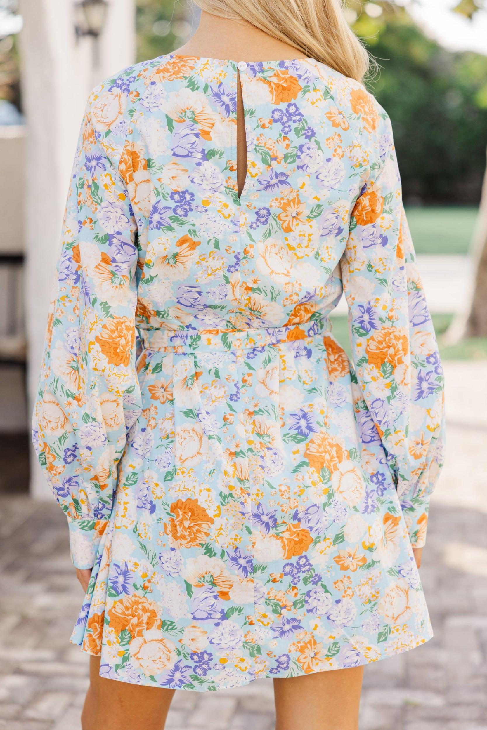 In Your Love Light Blue Floral Tied Waist Dress Female Product Image