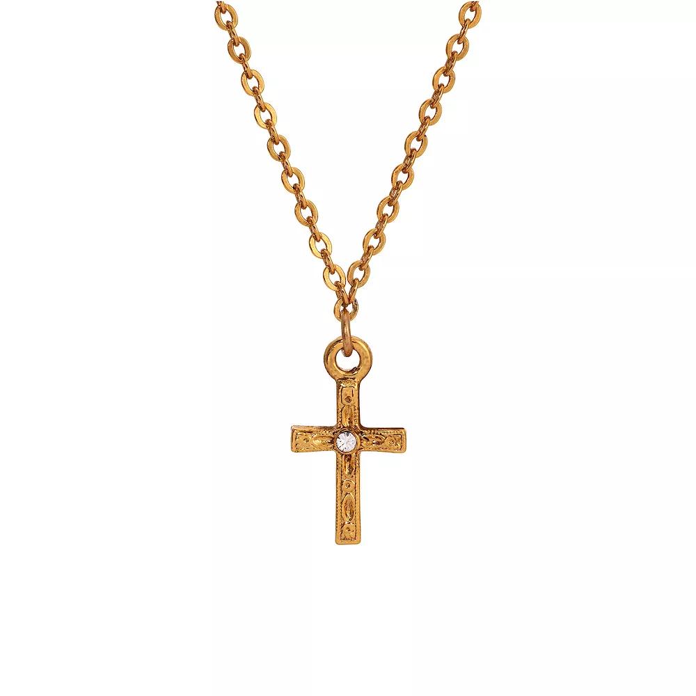 1928 Gold Tone Crystal Cross Pendant Necklace, Womens, Yellow Product Image