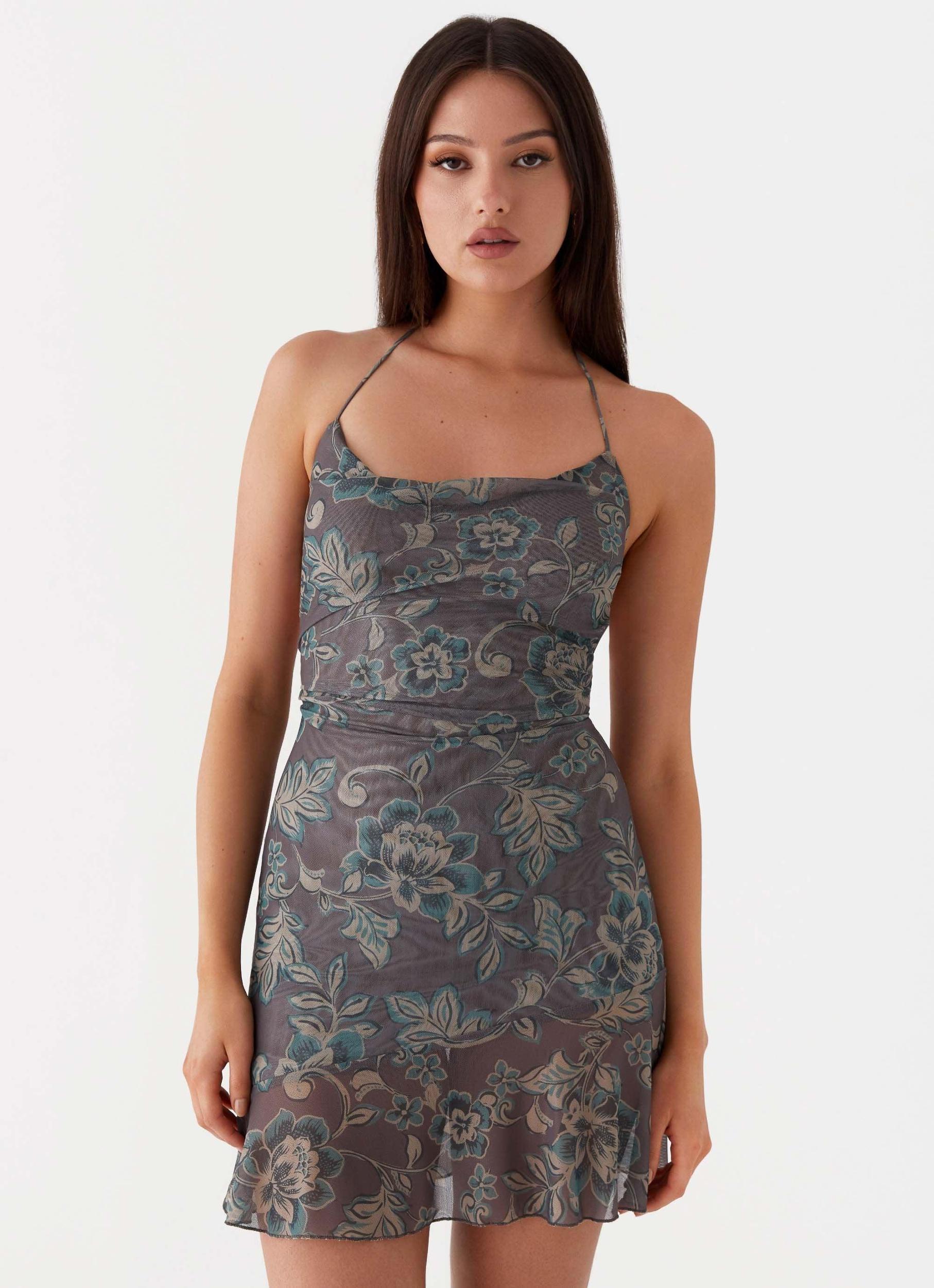 Becca Cowl Mini Dress - Brown Floral Product Image