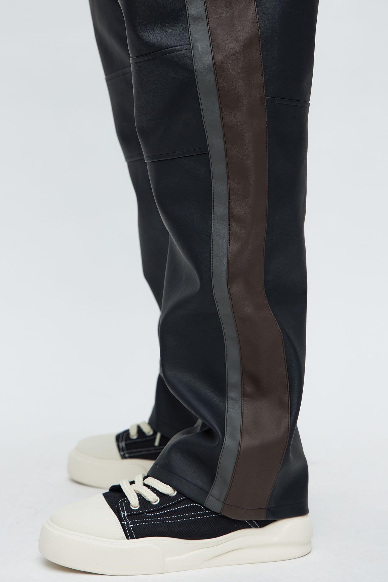 Relaxed Straight Two Way Panel Faux Leather Pants - Black/combo Male Product Image