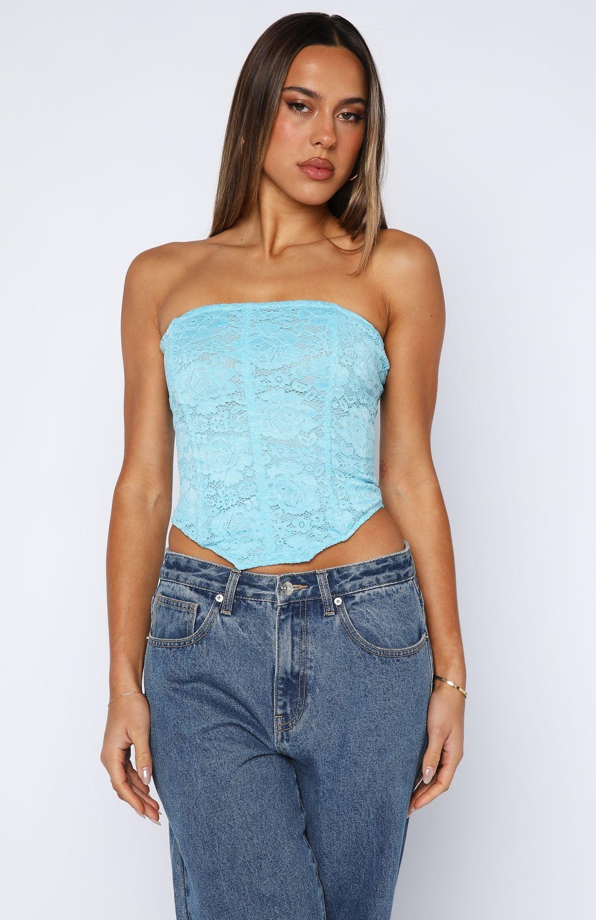 Play Your Part Strapless Bustier Cyan Product Image