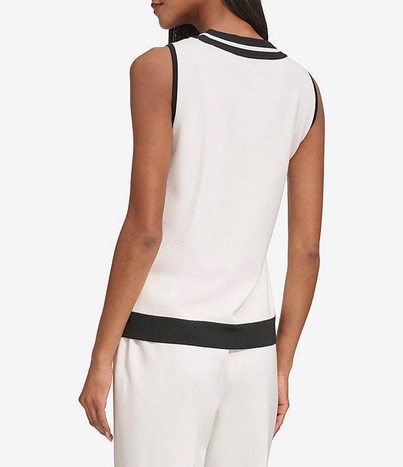 KARL LAGERFELD PARIS Knit Contrast Trim Scoop Neckline Sleeveless Tank Product Image
