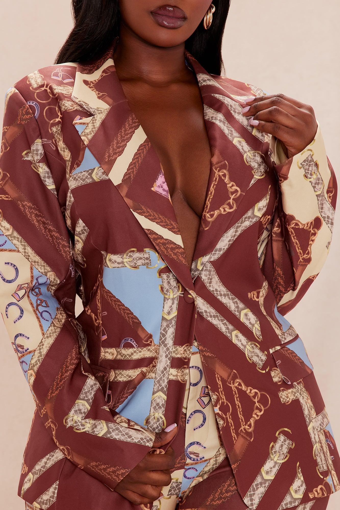 Paula Blazer Pant Suit Set - Brown/combo Female Product Image