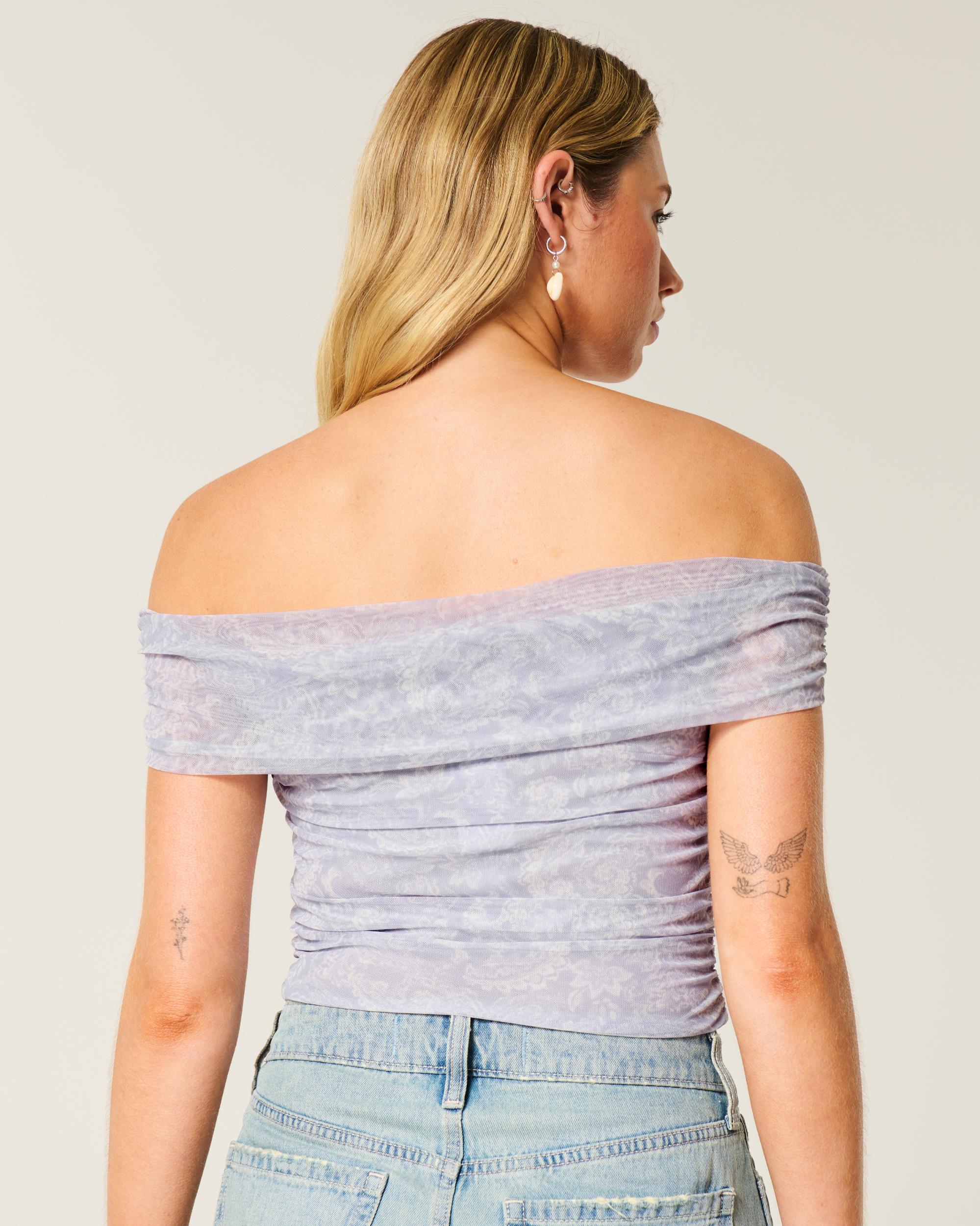 Mesh Foldover Off-the-Shoulder Top Product Image