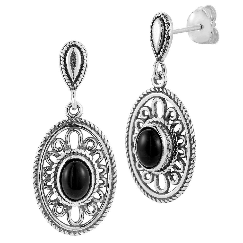 Sunkissed Sterling Sterling Silver Oxidized Lab-Created Black Onyx Drop Earrings, Women's, Silver Tone Product Image