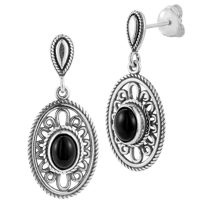 Sunkissed Sterling Sterling Silver Oxidized Lab-Created Black Onyx Drop Earrings, Women's, Silver Tone Product Image