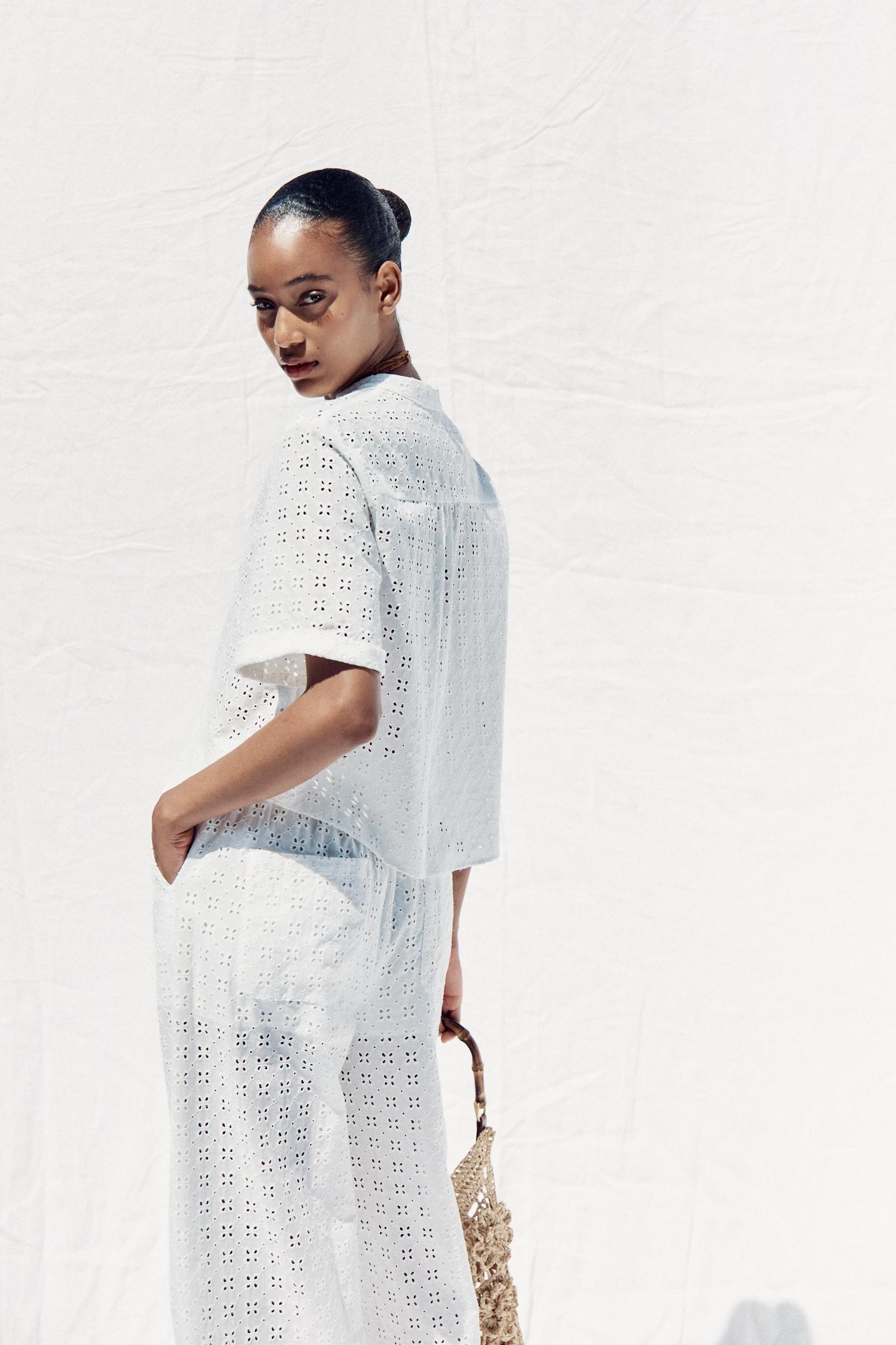 SHORT SLEEVE EYELET EMBROIDERED SHIRT Product Image