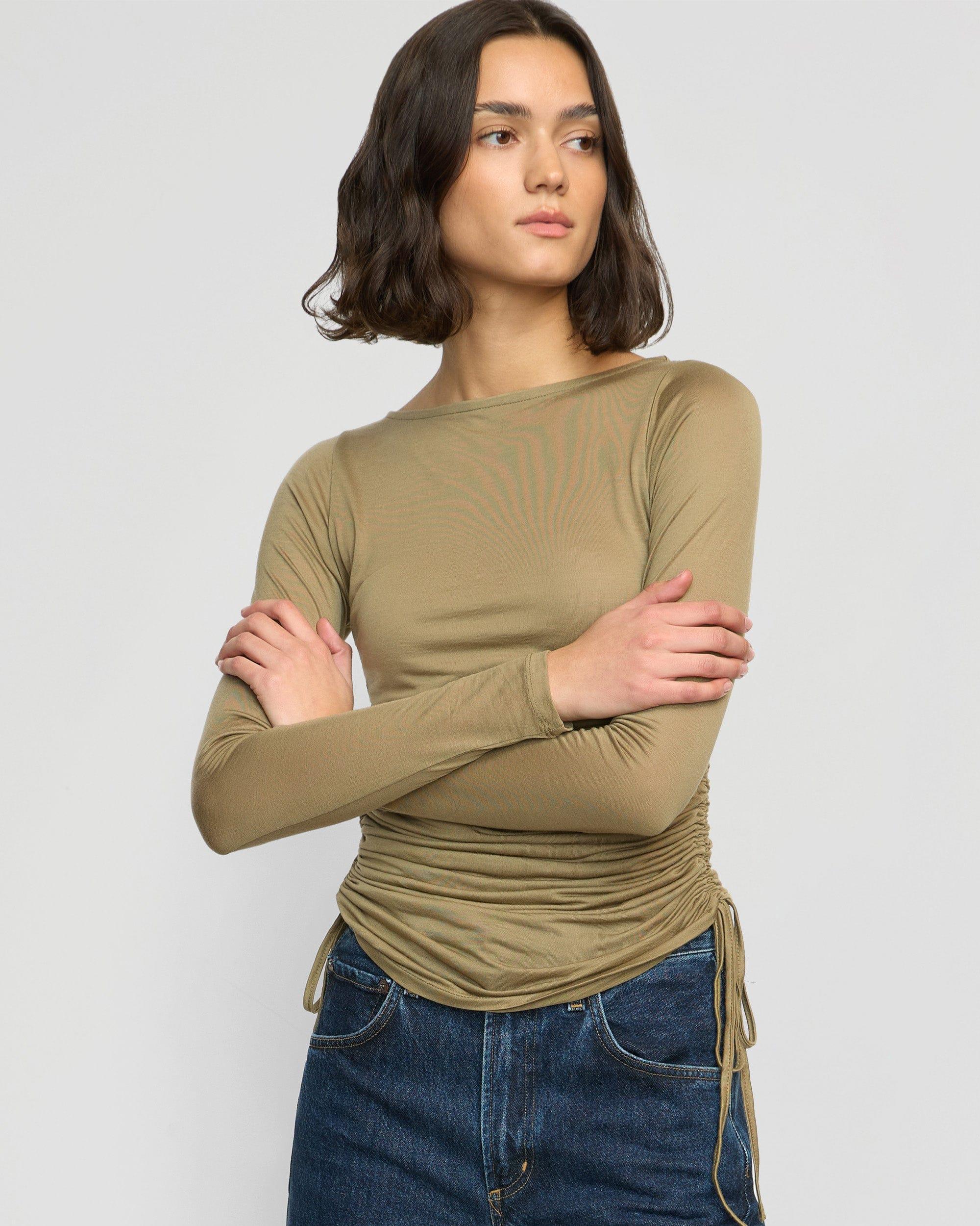 Joan Tencel Ruched-Side Semi-Sheer Tee Product Image