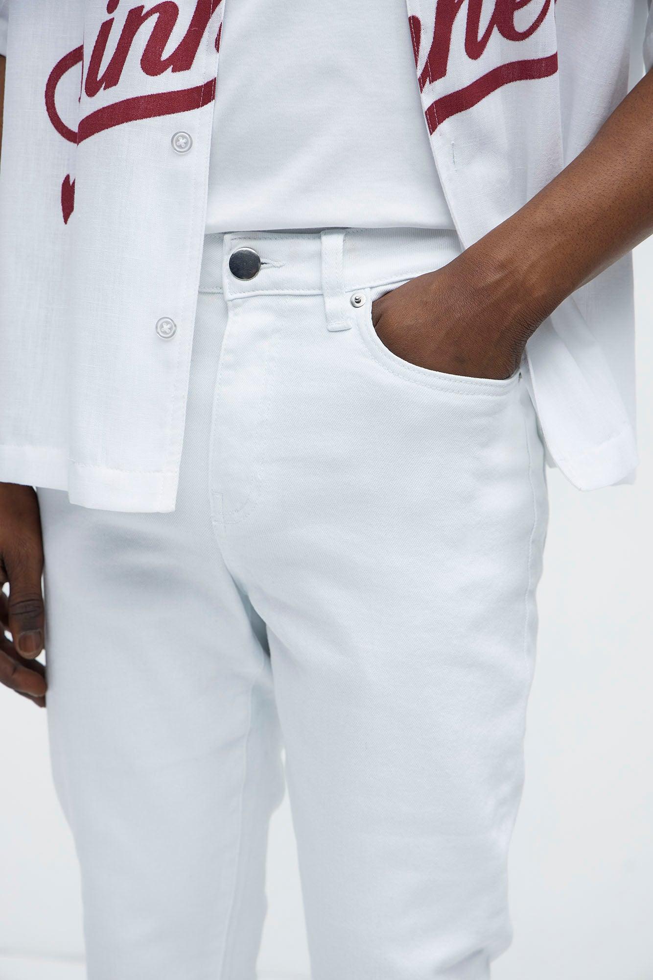 Cornell Stacked Skinny Flare Jeans - White Product Image