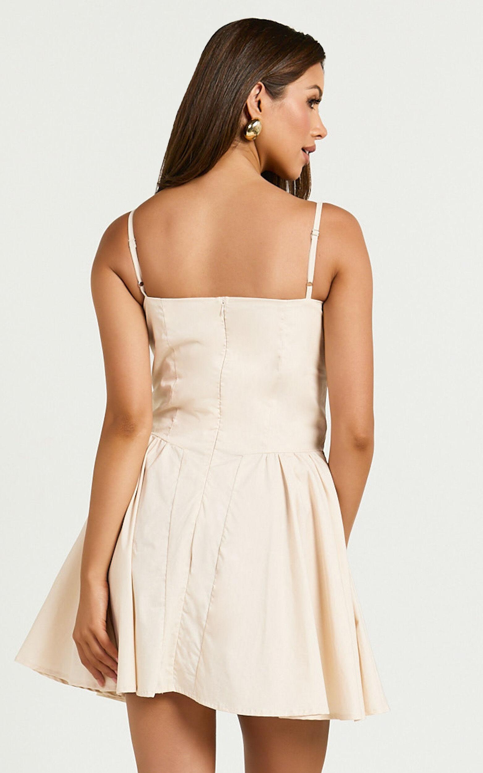 April Mini Dress - Sweetheart Wide Pleated Dress in Sand Product Image