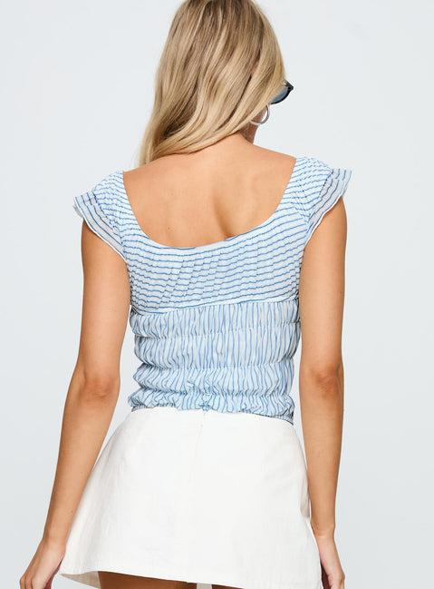 Ahead Of Myself Off Shoulder Bodysuit Blue Stripe Product Image