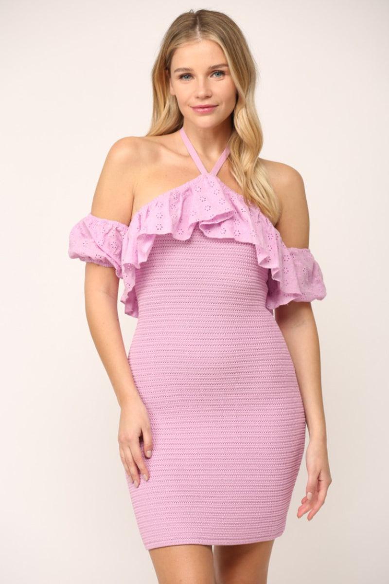 Ruffle Lace Halter Dress Product Image