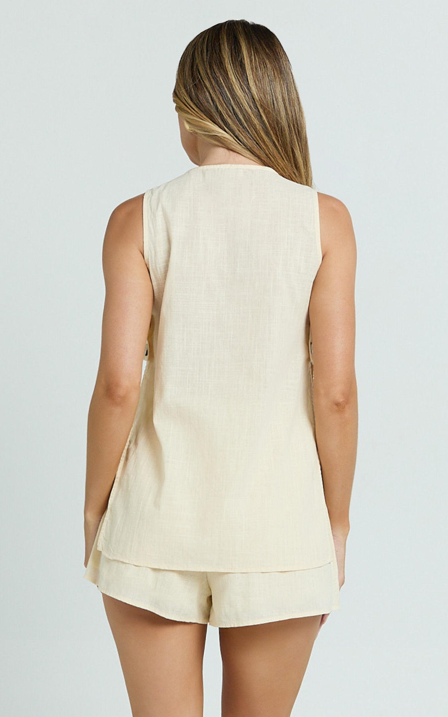 Devon Two Piece Set - Open Side Detail Top & Short Linen Look Set in Butter Product Image
