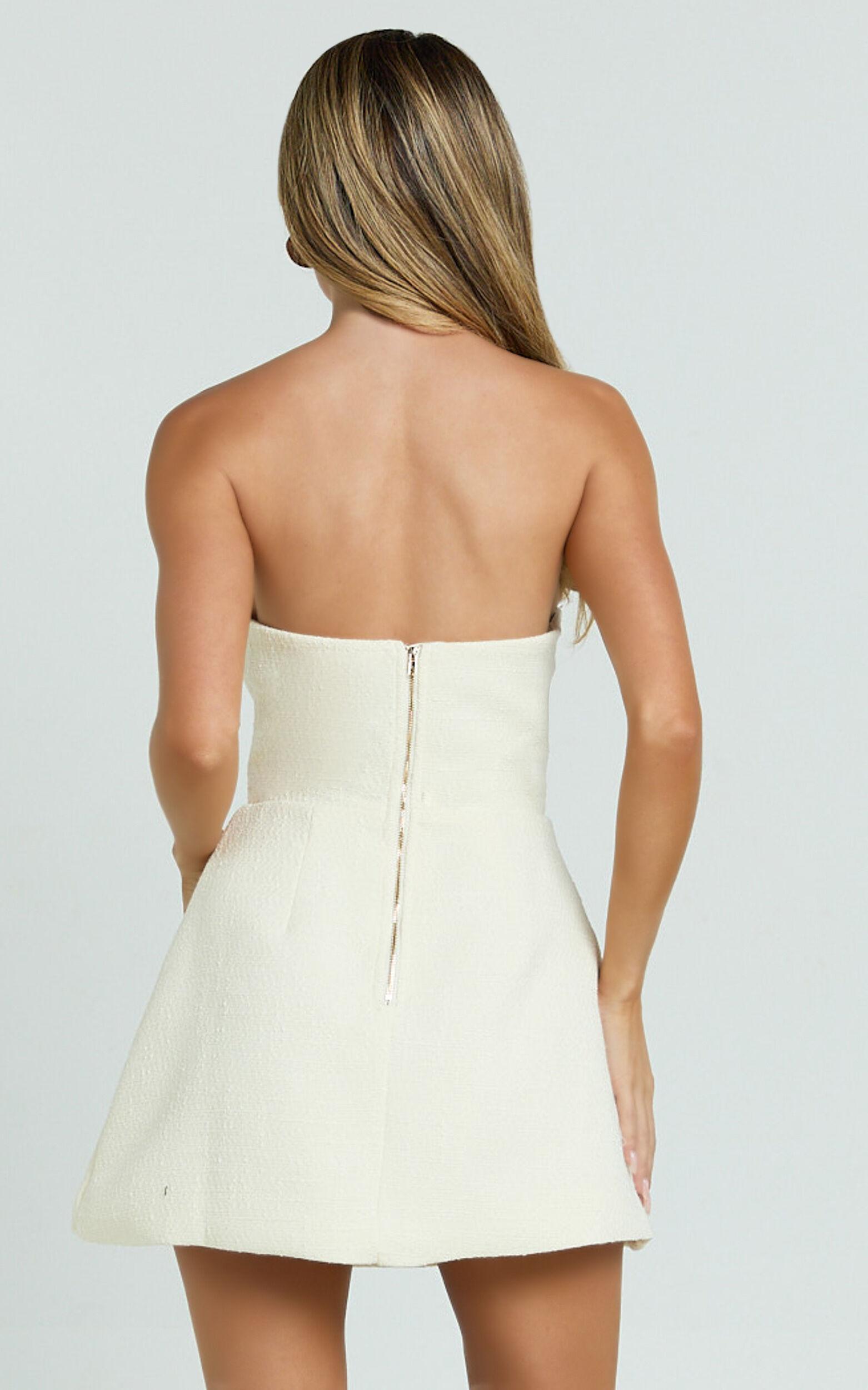 Alodia Mini Dress - Boucle Strapless Tulip Skirt Dress in Cream Product Image