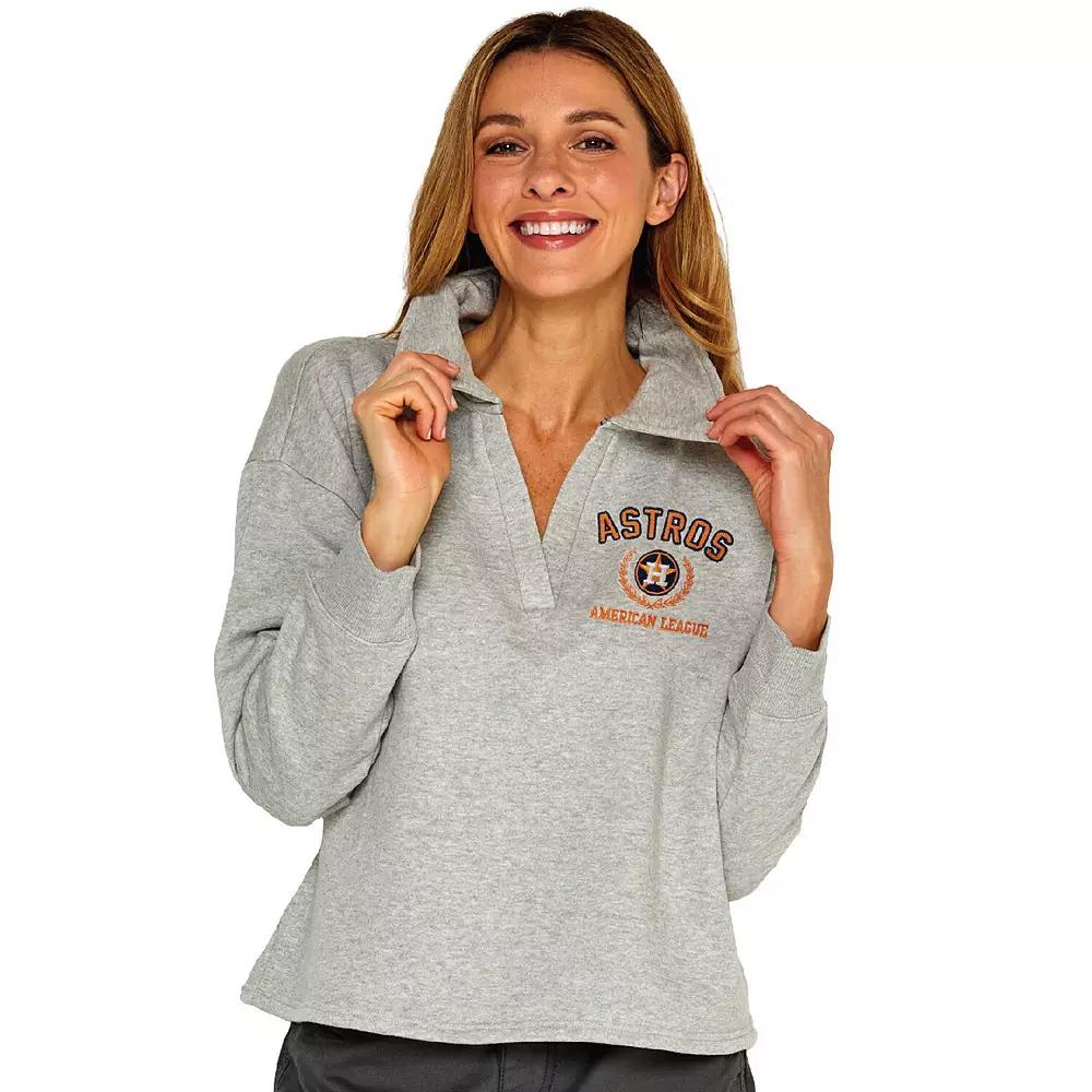 Women's Soft as a Grape Heather Gray Houston Astros Collared Boxy V-Neck Pullover Sweatshirt, Size: Medium, Grey Product Image