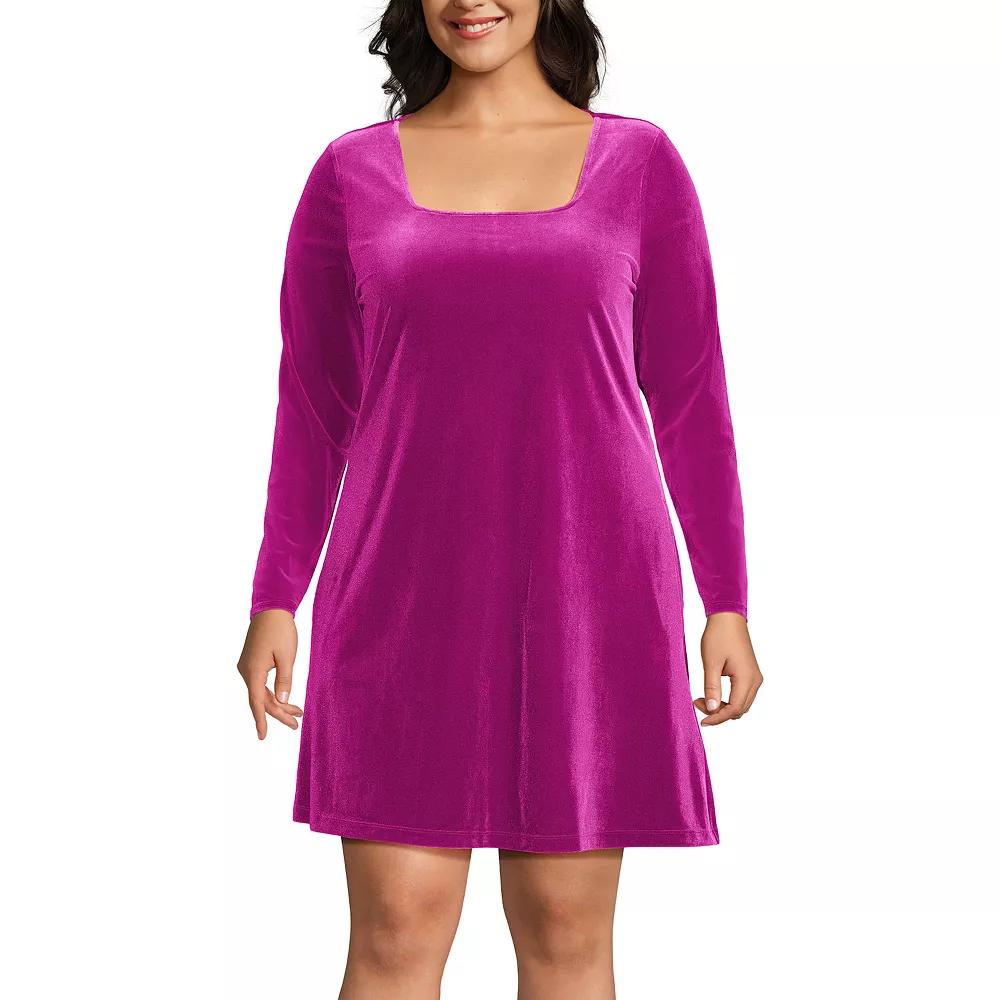 Plus Size Lands' End Knit Velvet Squareneck Dress, Women's, Size: 16W Petite, Vivid Pink Pink Product Image