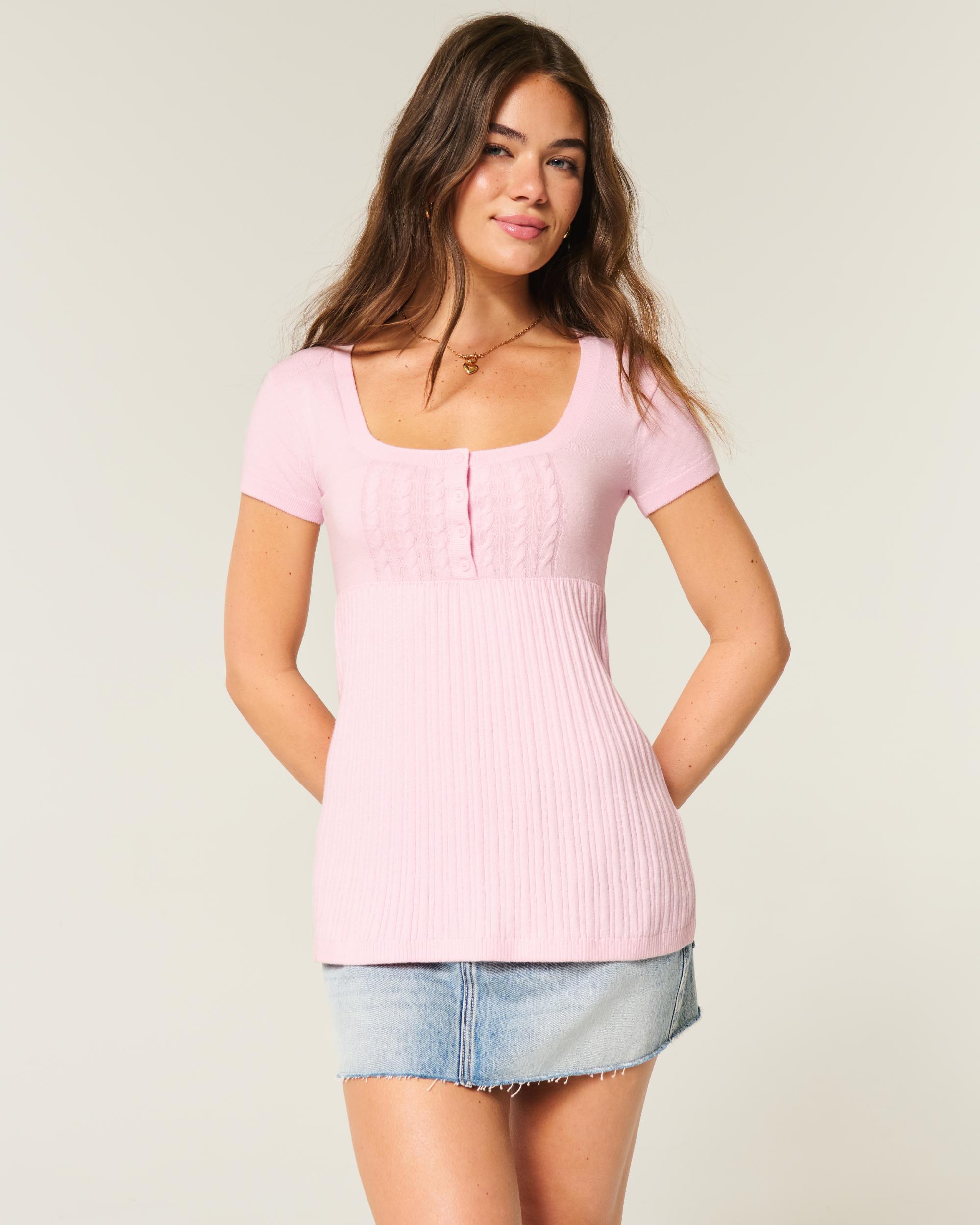 Short-Sleeve Henley Babydoll Top Product Image