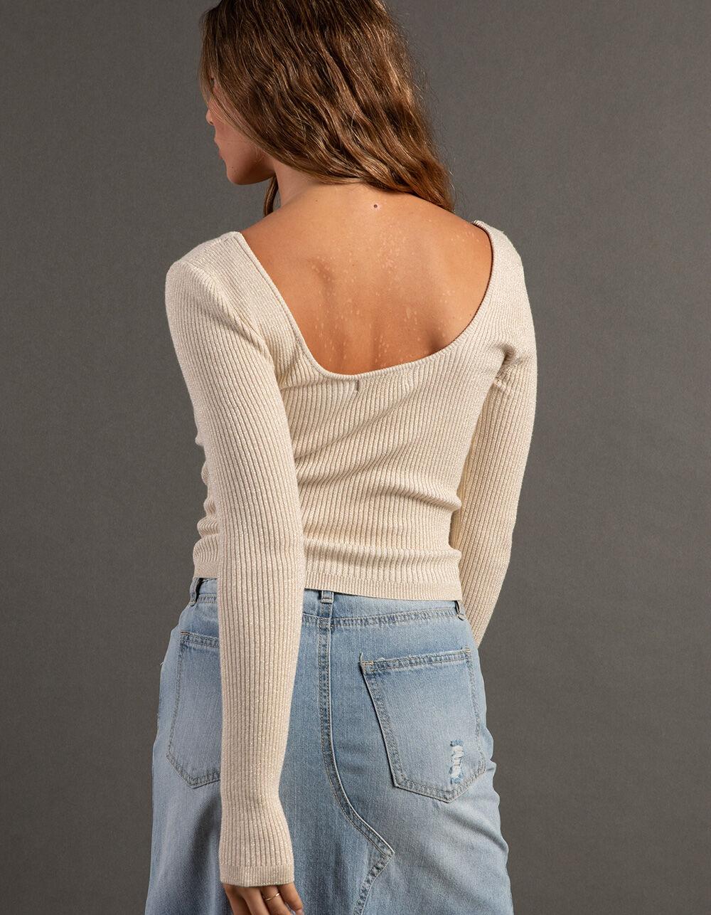 RSQ Womens Sparkle Rib Scoop Neck Womens Sweater - CREAM Product Image